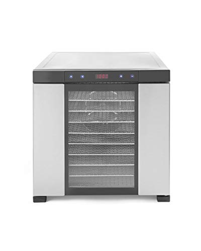 HENDI Dörrautomat, Dehydrator, Dörrgerät, 10 Blechen, für Lebensmittel, Obst- Fleisch- Früchte-, Gemüse-, Fisch-, Kräutern Trockener, 230V, 1000W, 417x535x(H)430mm, Edelstahl